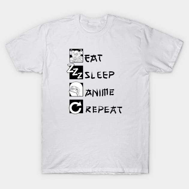 Eat Sleep Anime Repeat T-Shirt by Uzzi Watson